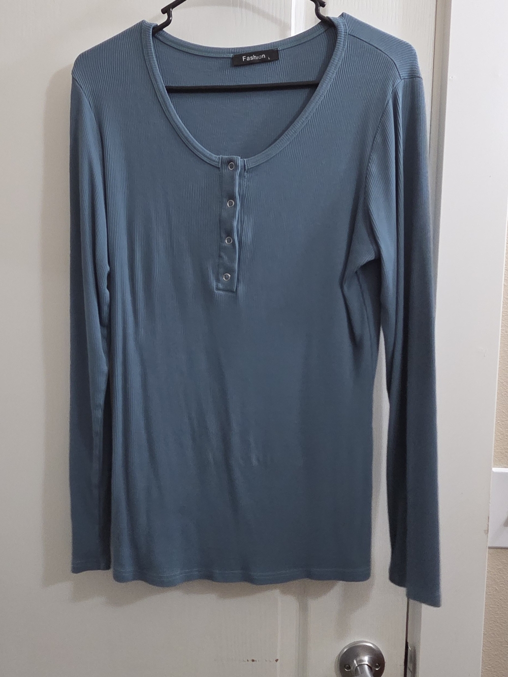 Blue Long-Sleeve Henley Top